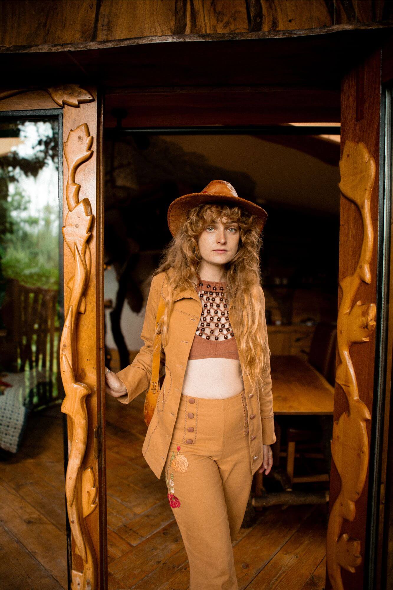 Amber Lane Brown Beaded Halterneck Top - Image 3