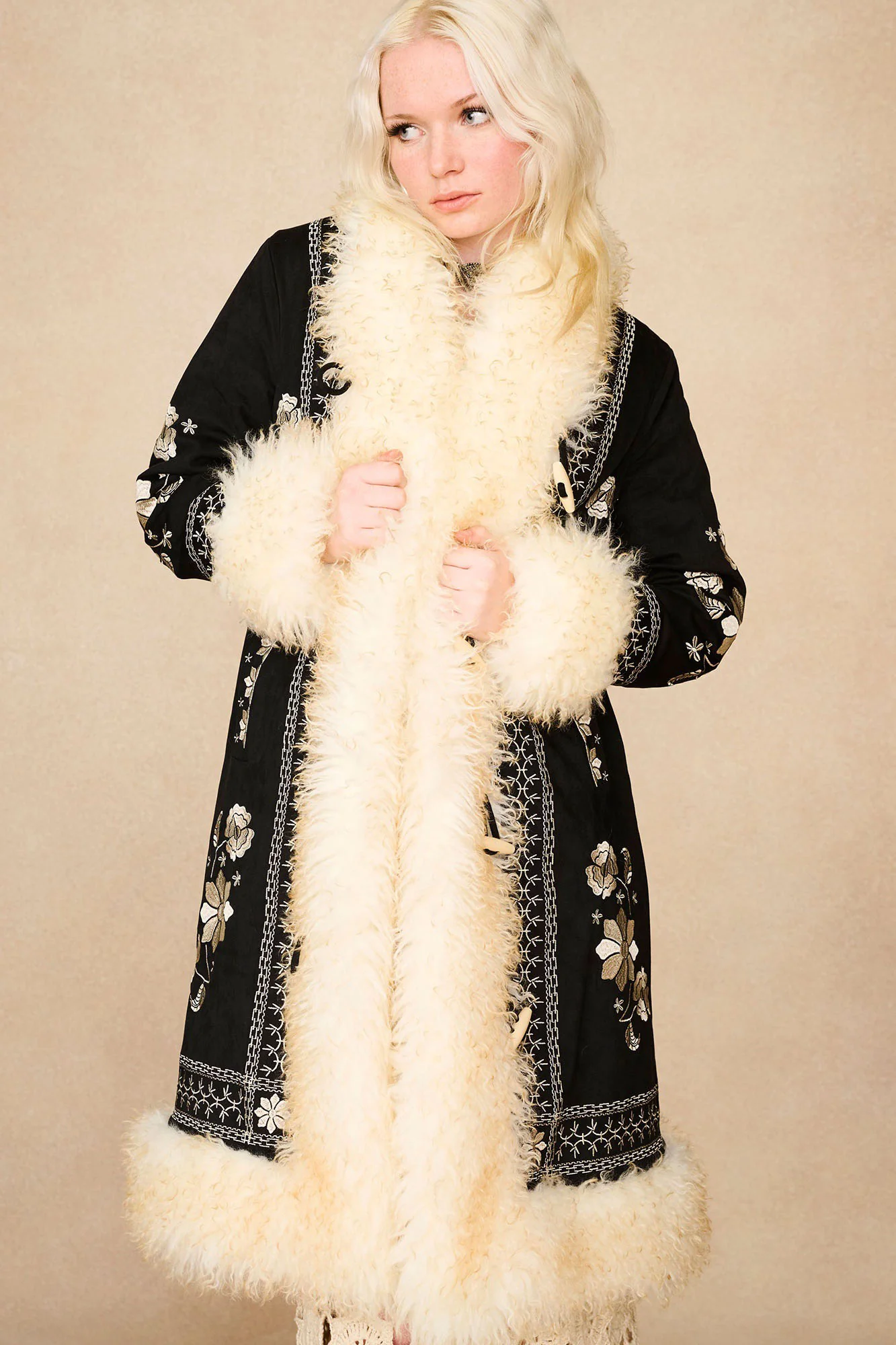 Breaking Hearts Black Embroidered Long Penny Lane Coat - Image 3