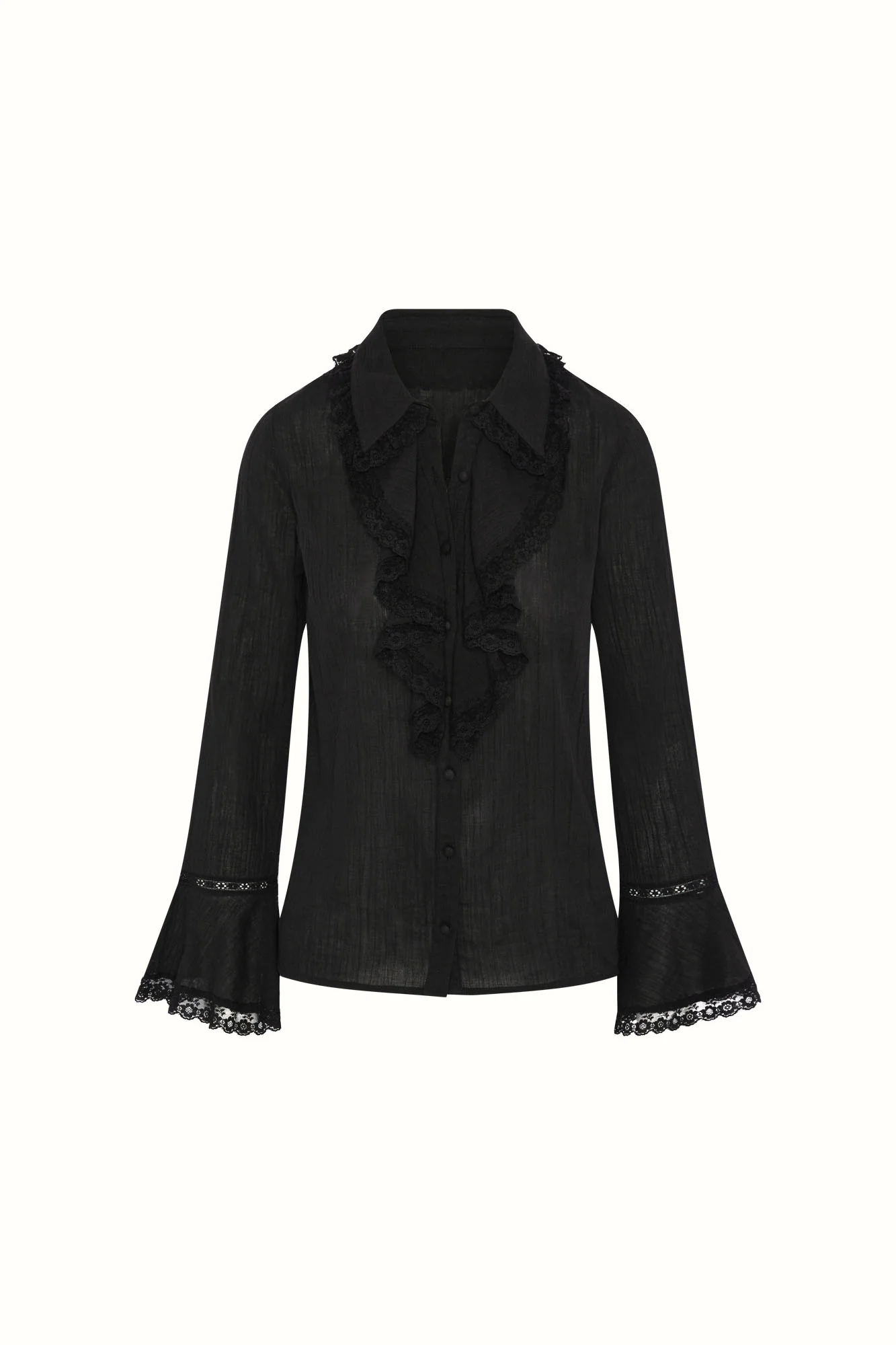 Storyteller Black Lace Trim Ruffle Blouse - Image 4
