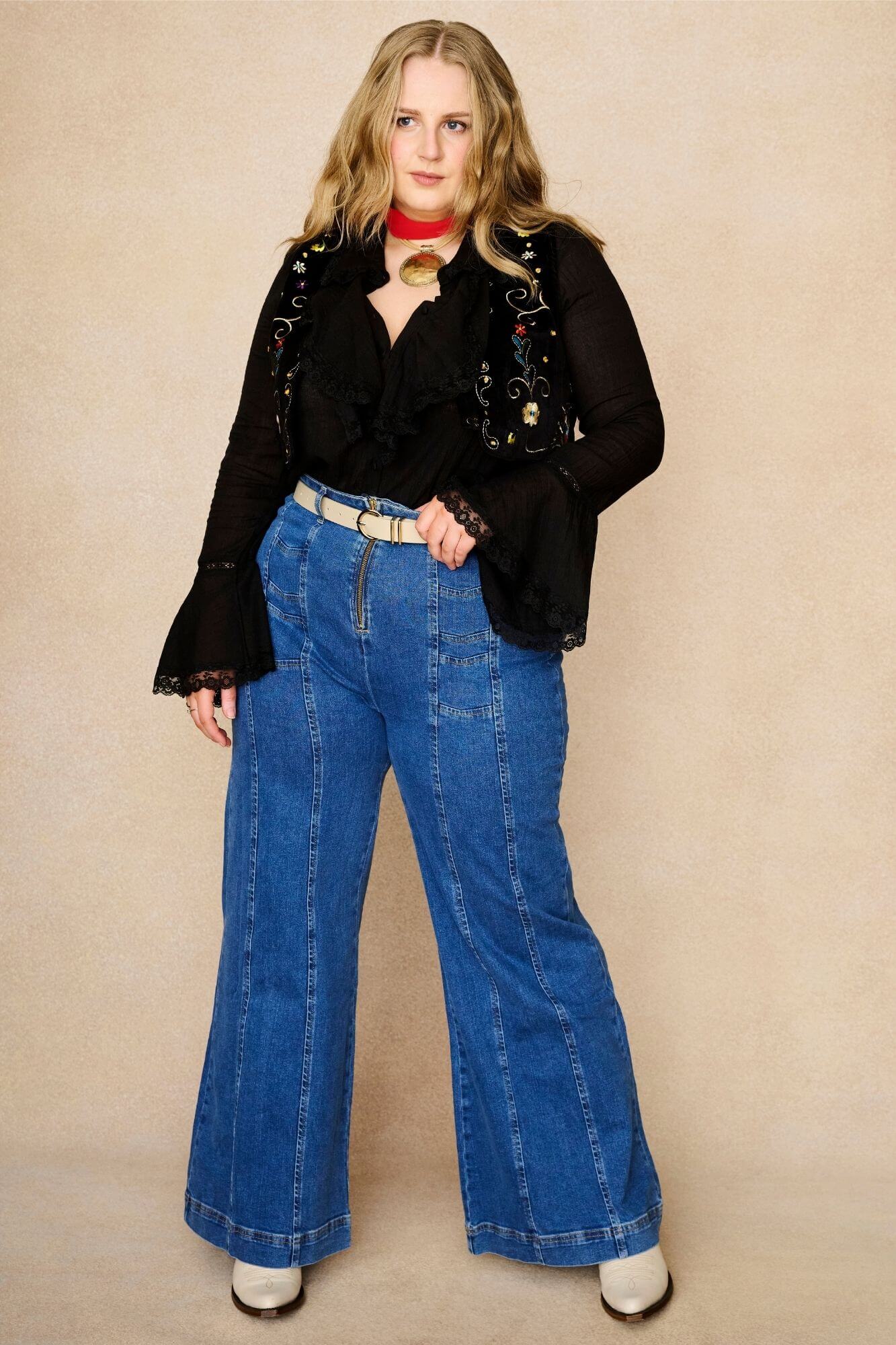 Storyteller Black Lace Trim Ruffle Blouse - Image 5