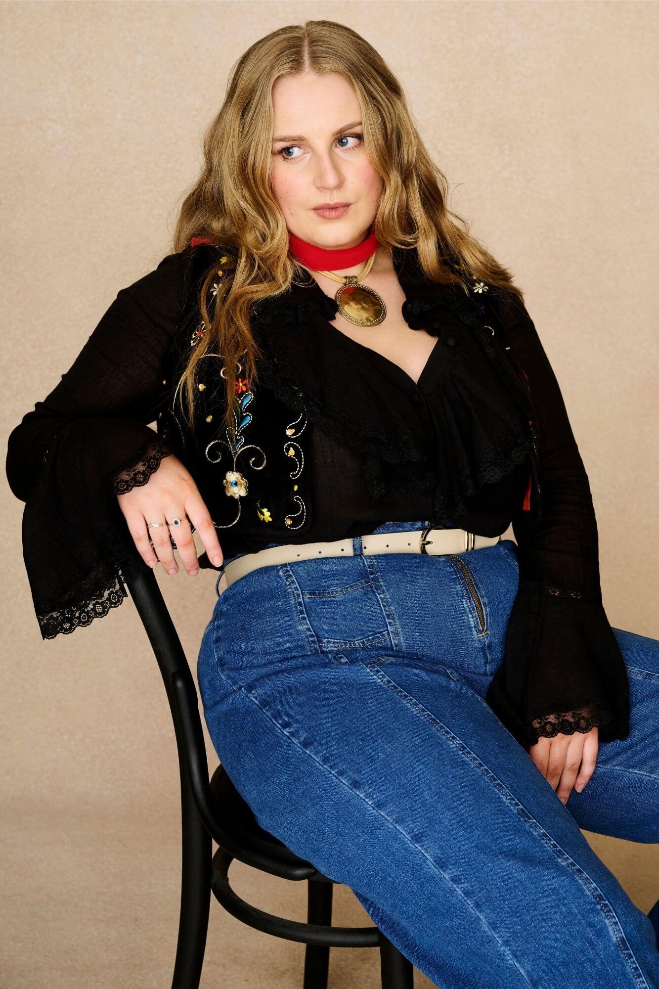 Storyteller Black Lace Trim Ruffle Blouse - Image 6