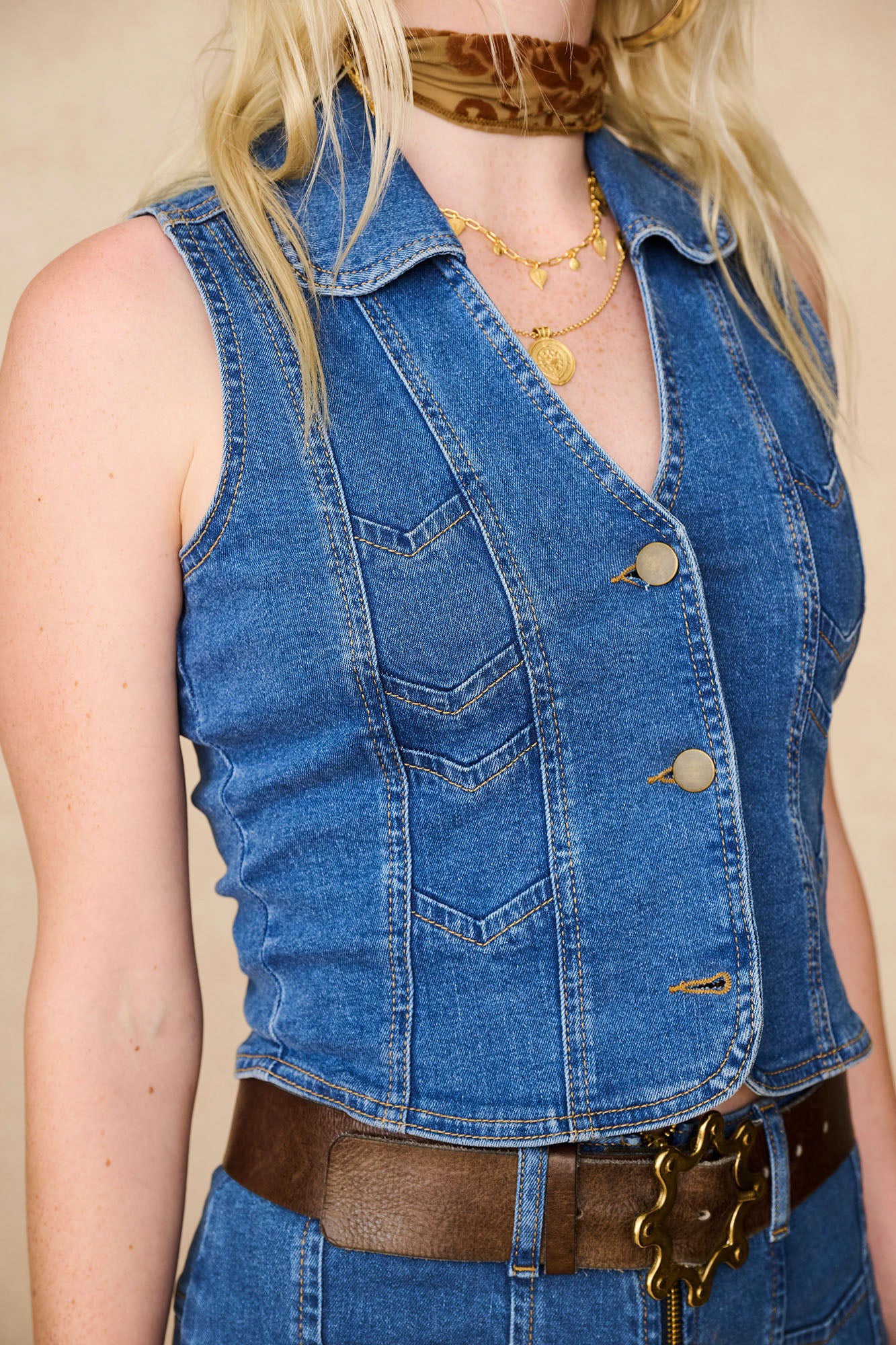 Little Jeanie Chevron Denim Vest - Image 8