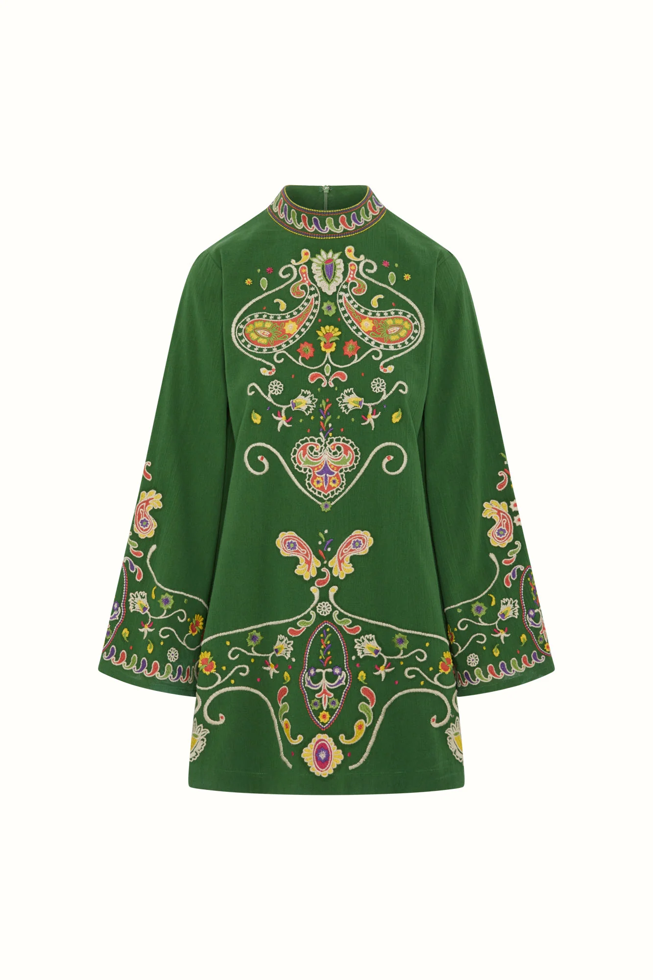 Willow Green Folk Embroidered Mini Dress - Image 5