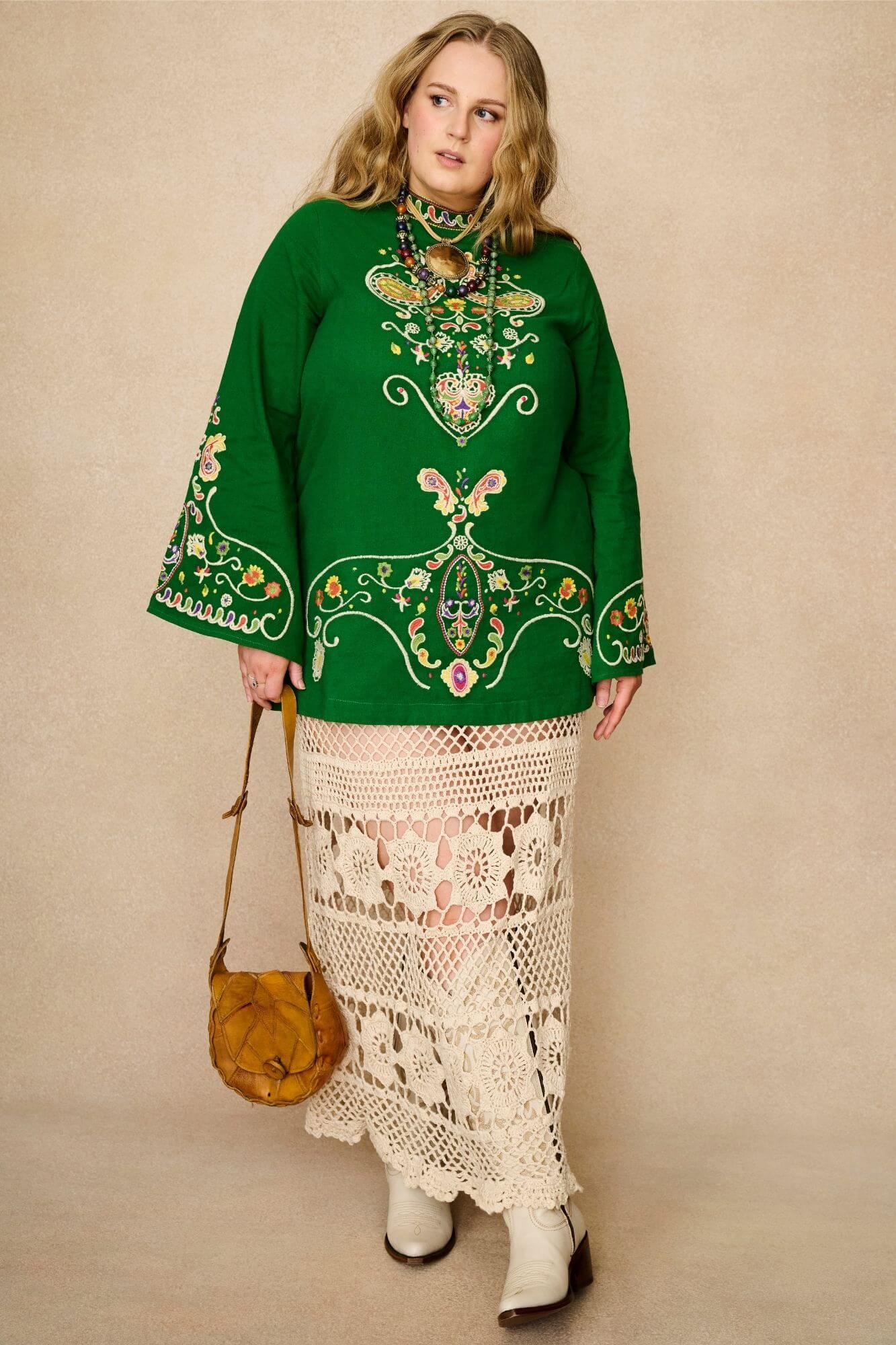 Willow Green Folk Embroidered Mini Dress - Image 7