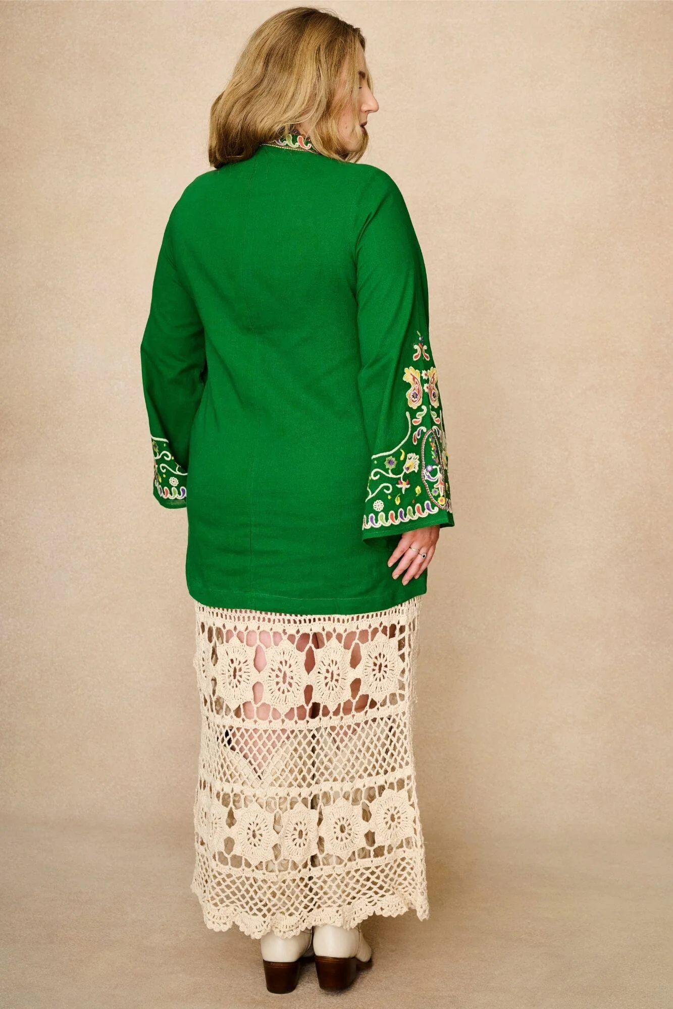 Willow Green Folk Embroidered Mini Dress - Image 8