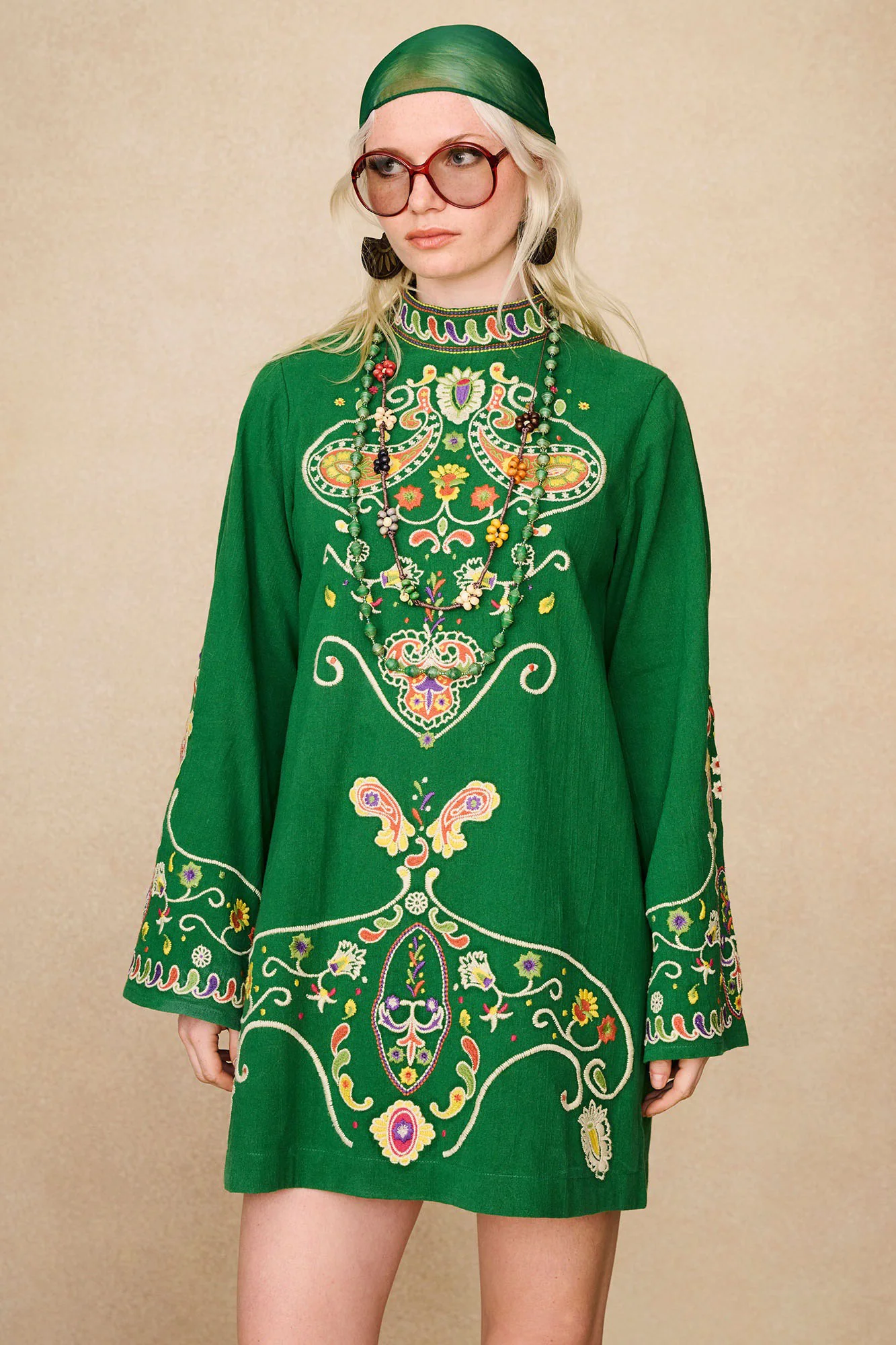 Willow Green Folk Embroidered Mini Dress - Image 9