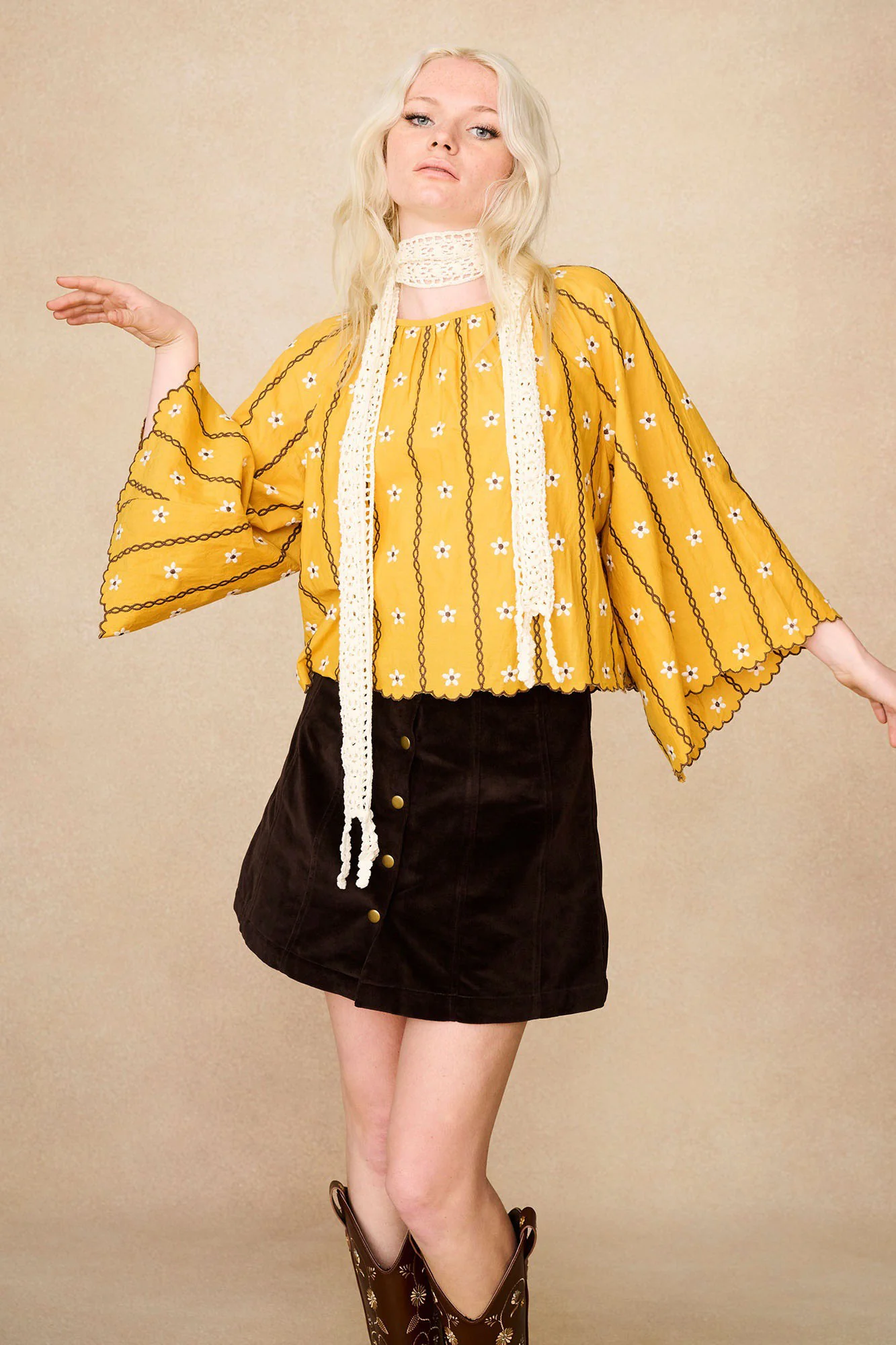 Katie Mae Brown Velvet Mini Skirt - Image 3