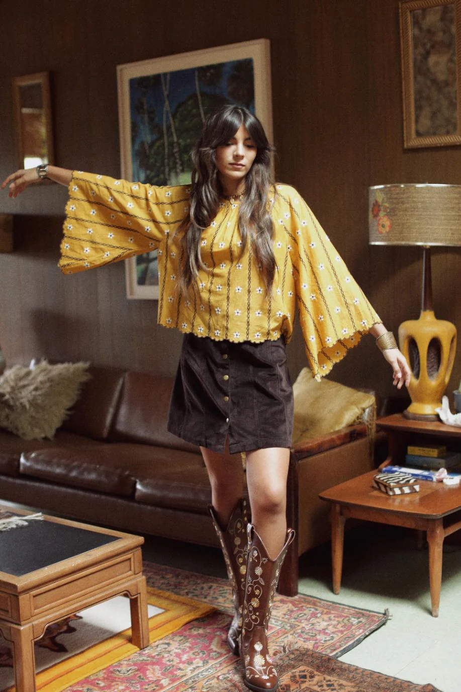 Katie Mae Brown Velvet Mini Skirt - Image 5