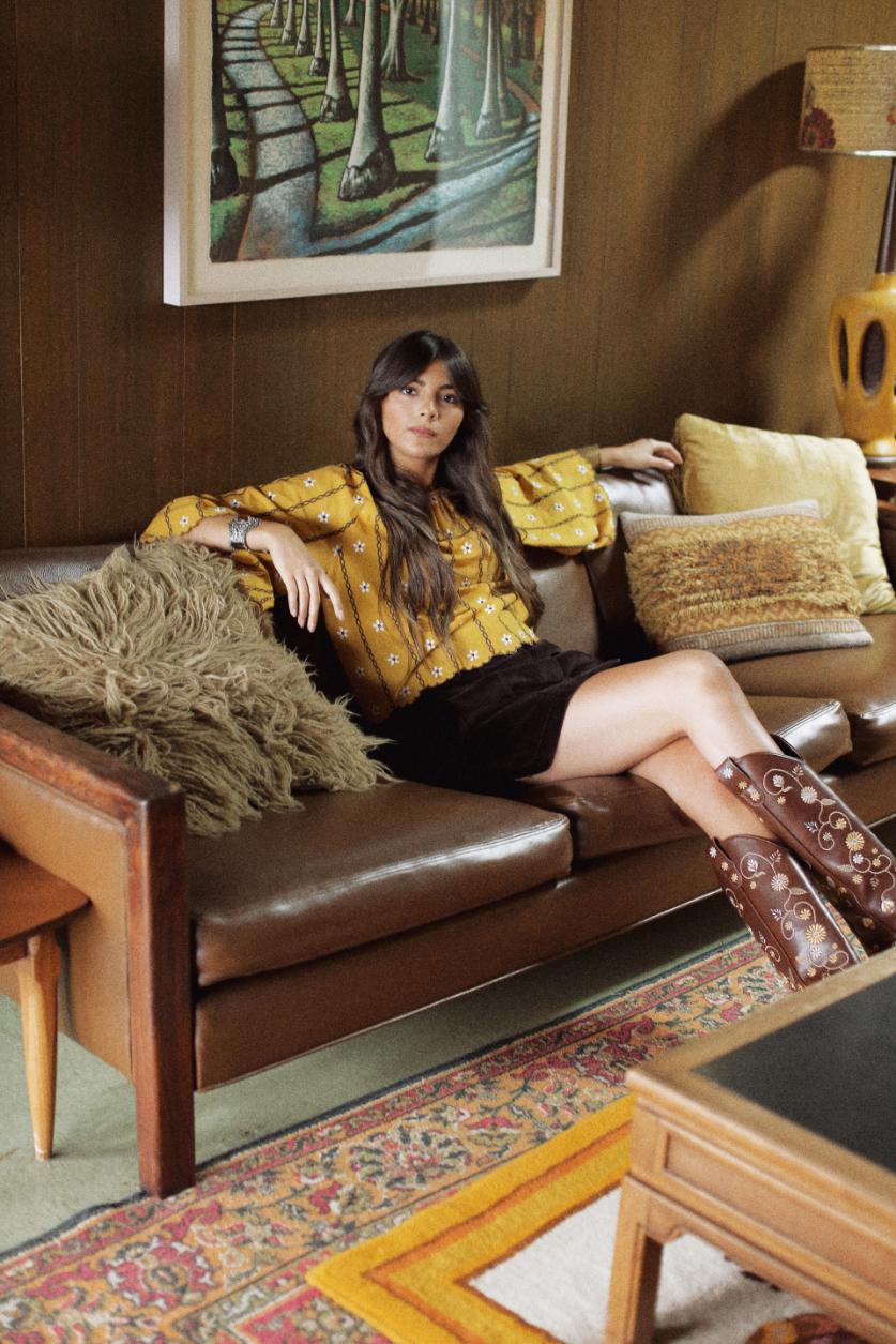 Katie Mae Brown Velvet Mini Skirt - Image 8