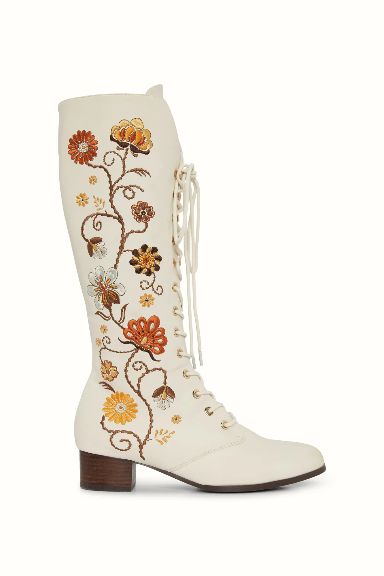 Penny Lane Cream Floral Embroidered Boots - Image 3