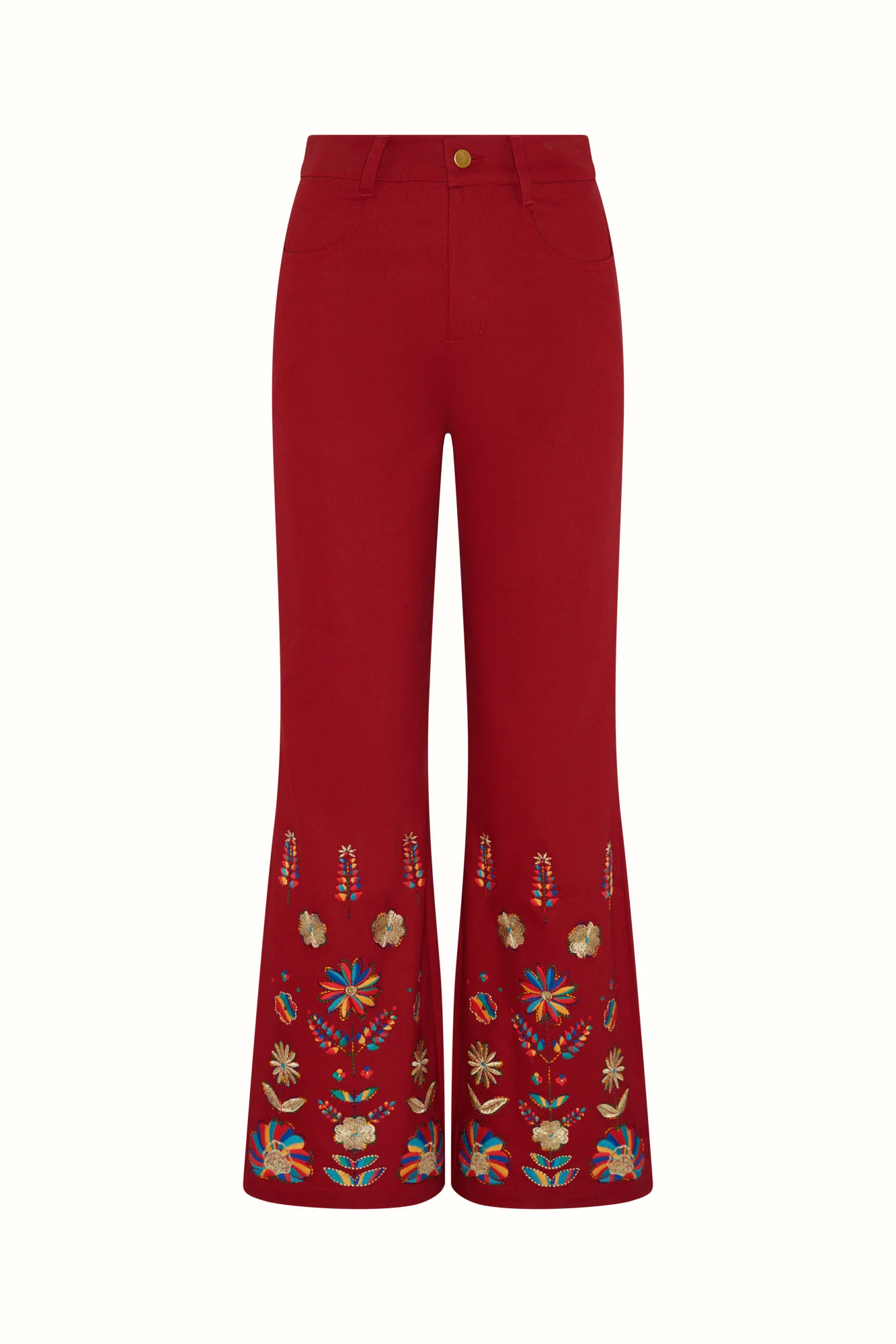 Crimson Echo Red Embroidered Flared Trousers - Image 9