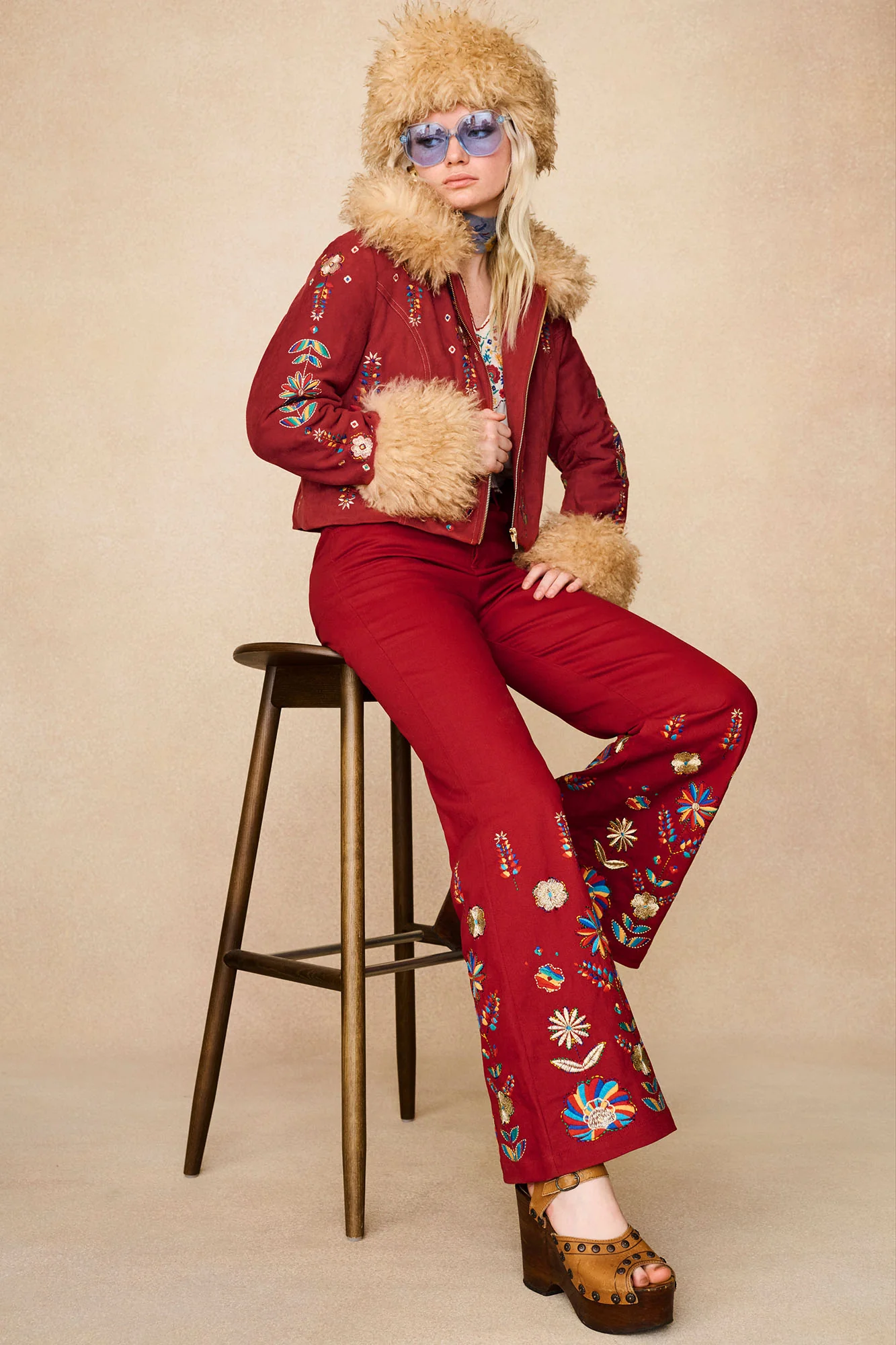 Scarlet Spell Red Embroidered Penny Lane Coat - Image 4