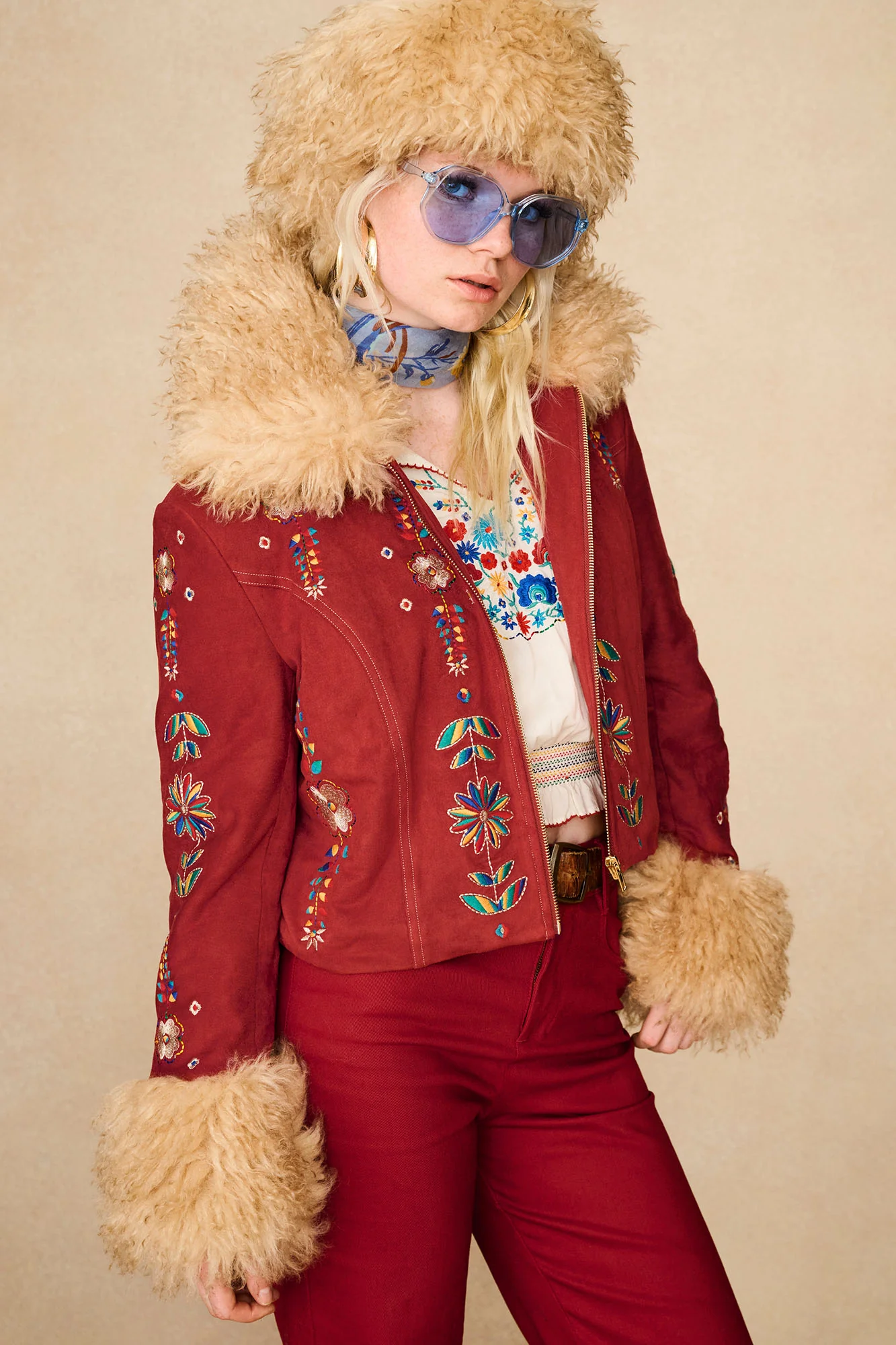 Scarlet Spell Red Embroidered Penny Lane Coat - Image 5