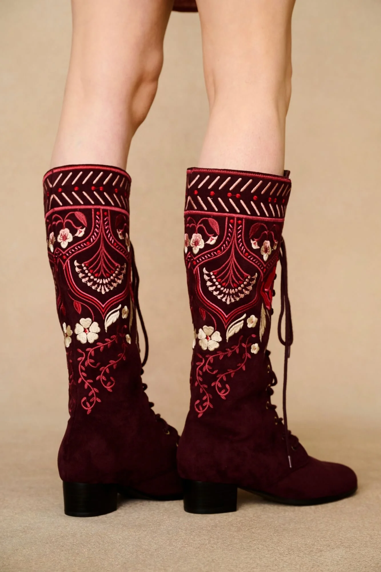 Rosewood Burgundy Embroidered Penny Lane Boots - Image 4