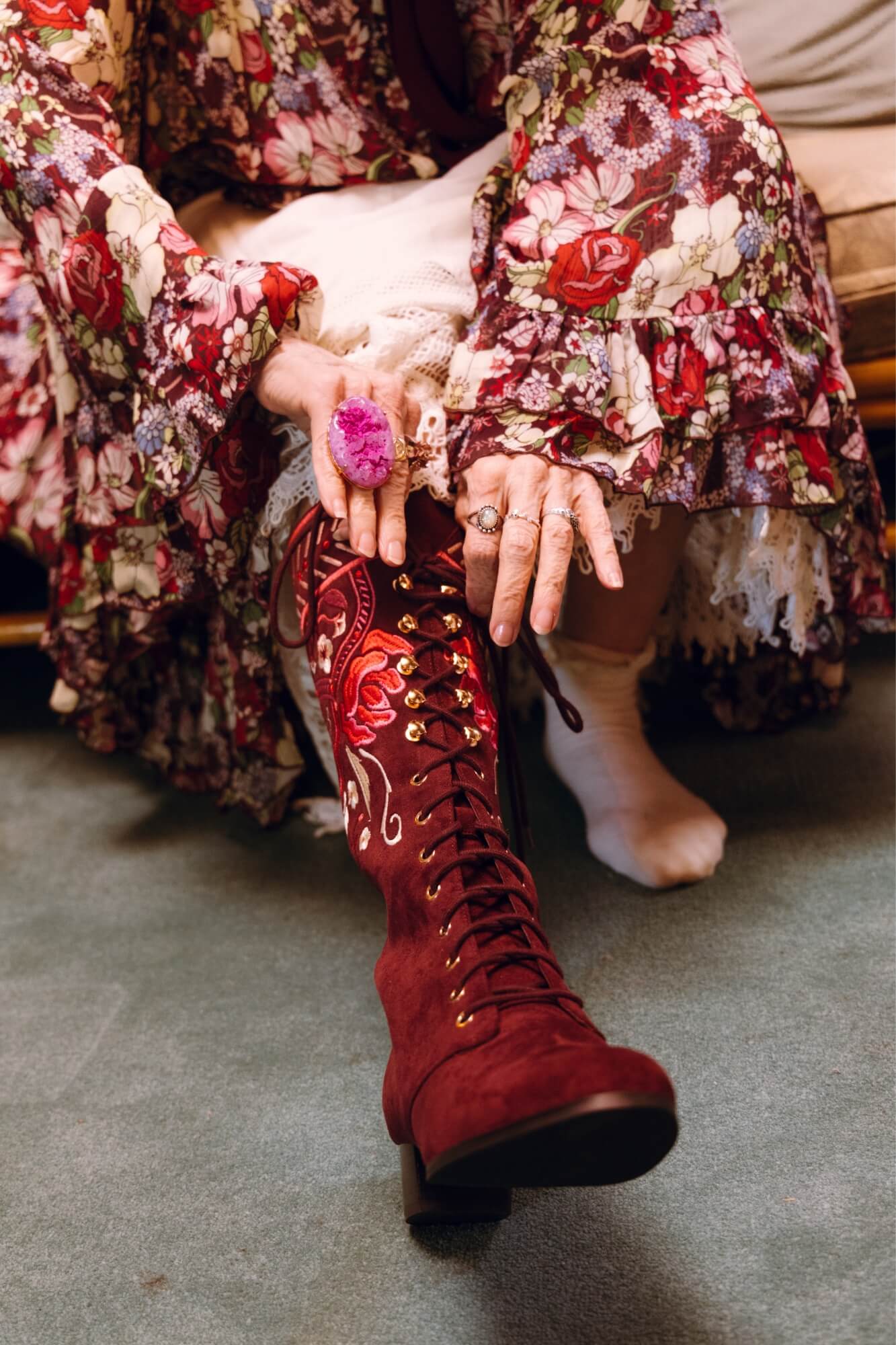 Rosewood Burgundy Embroidered Penny Lane Boots - Image 5