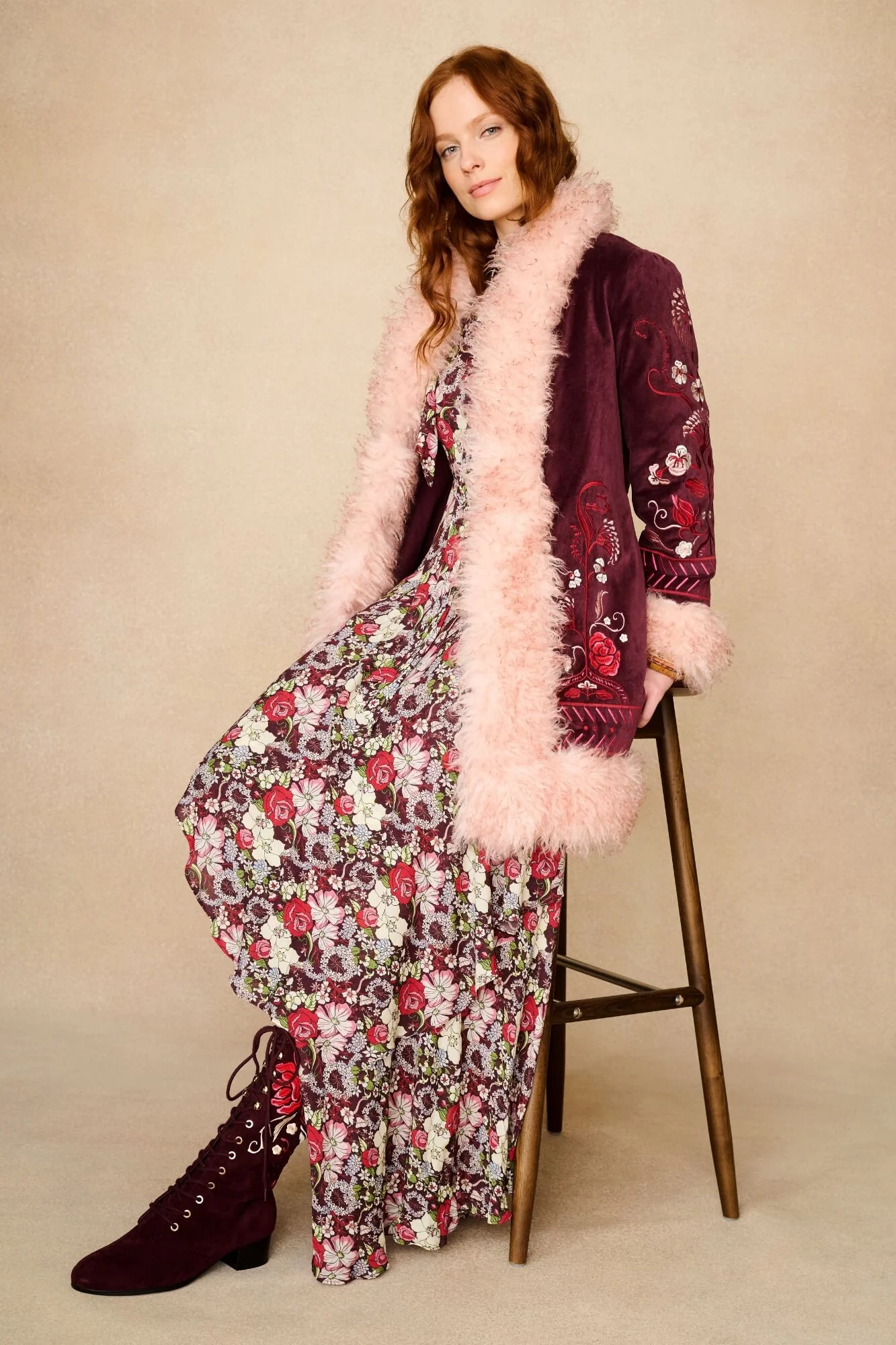 Rosewood Burgundy Embroidered Penny Lane Boots - Image 6