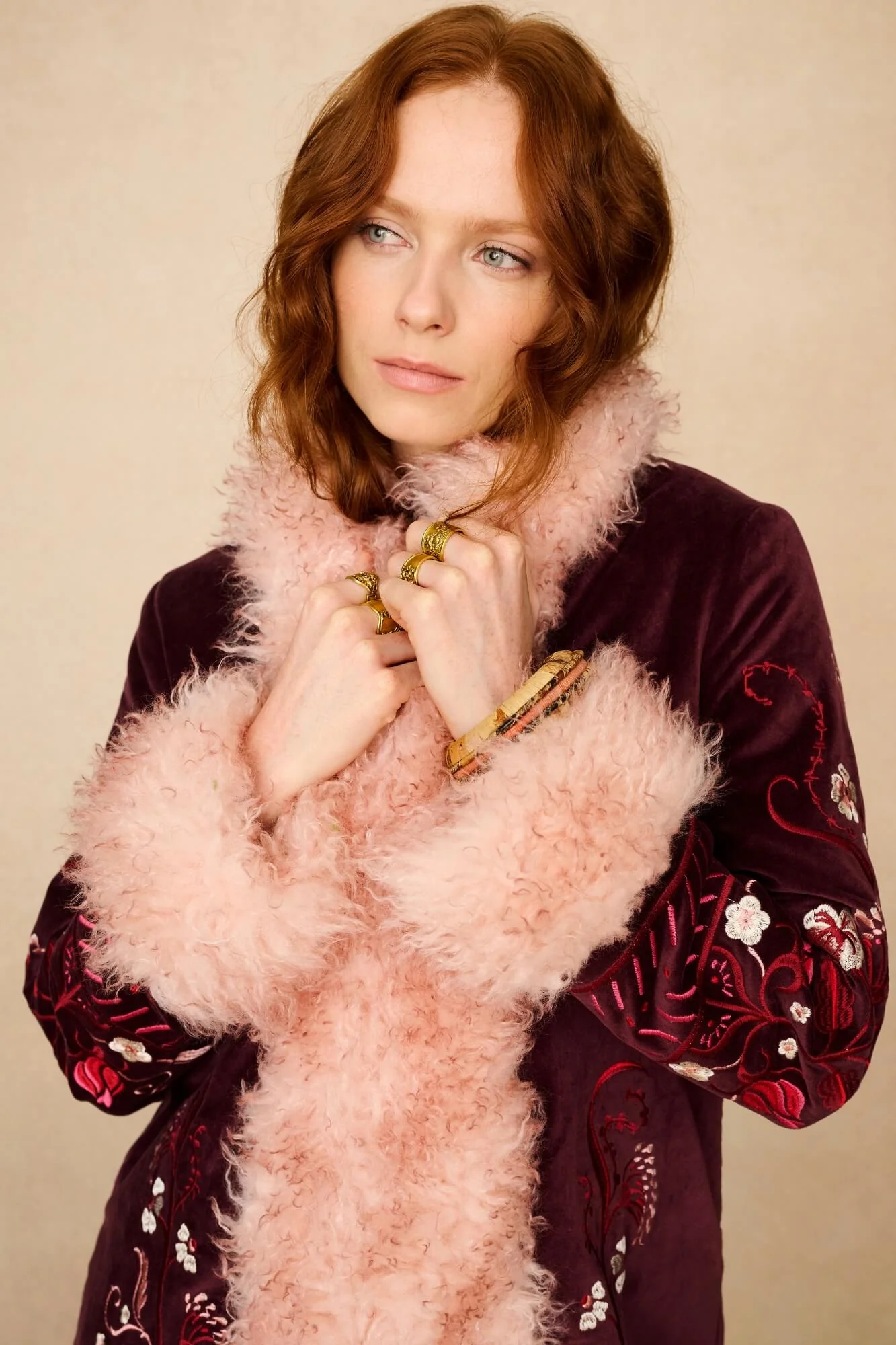 Rosewood Burgundy Embroidered Velvet Penny Lane Coat - Image 3