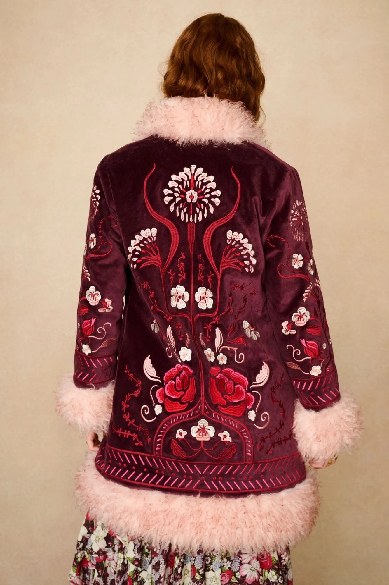 Rosewood Burgundy Embroidered Velvet Penny Lane Coat - Image 4