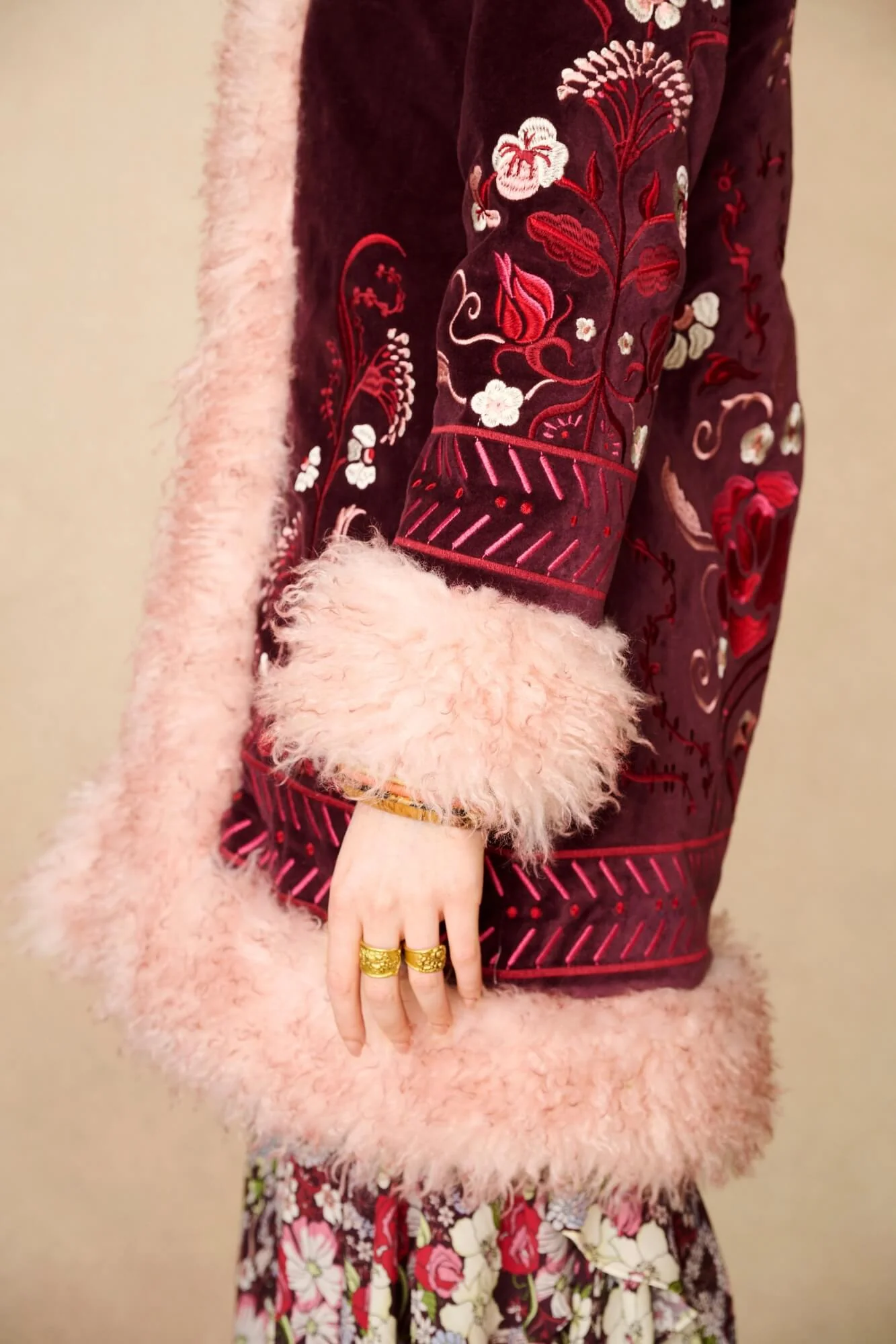 Rosewood Burgundy Embroidered Velvet Penny Lane Coat - Image 7