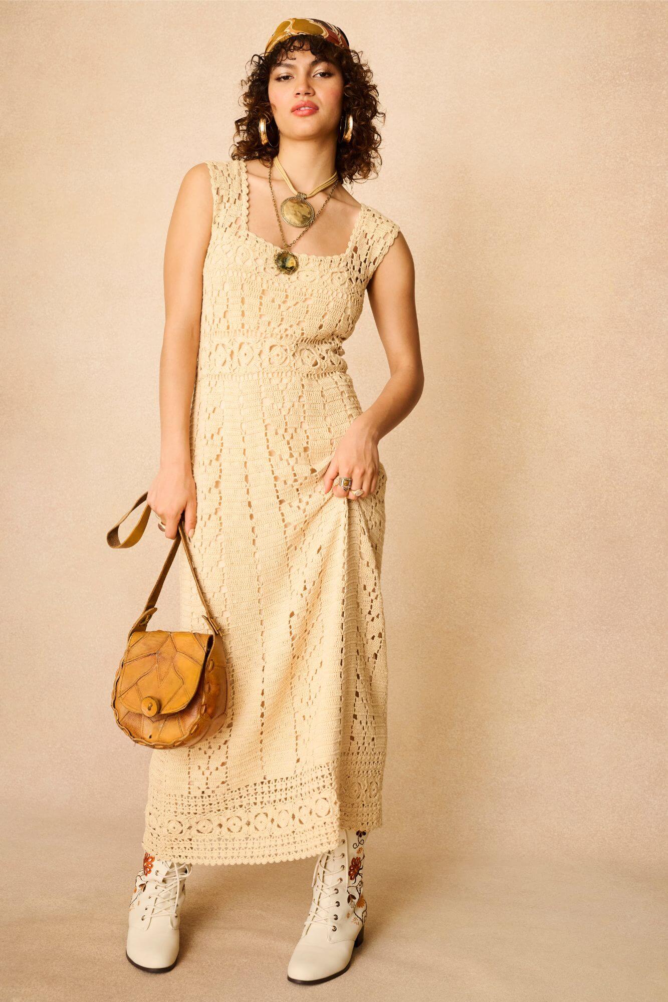 Solace Cream Crochet Midi Dress - Image 5