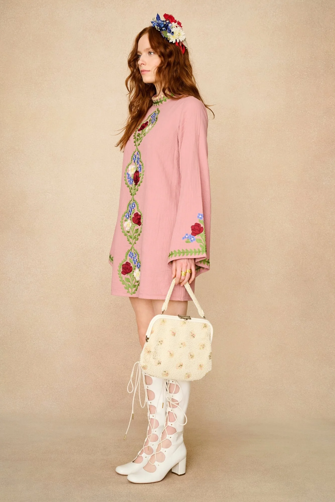 Wild Rose Pink Embroidered Mini Dress - Image 4