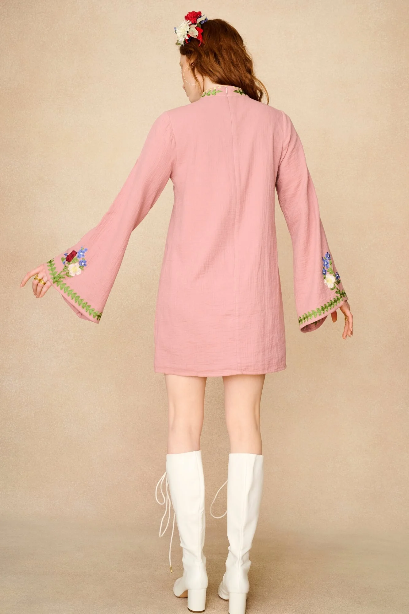 Wild Rose Pink Embroidered Mini Dress - Image 5